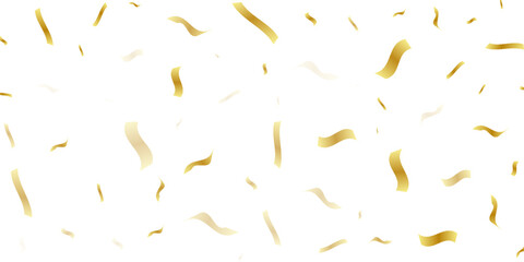  Gold confetti, ribbons. Falling glitter. Bokeh background. Abstract golden anniversary invitation template. Wedding concept card. Flying abstract particles. Explosion celebrate card.