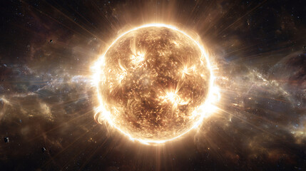 Obraz premium Golden Stellar Radiance The Cosmos Unveiled