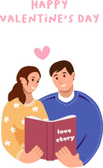 A cozy couple in love reading a book together for Valentine Day.