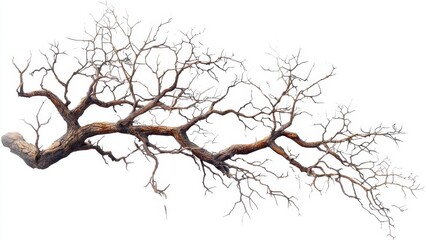 A dry branch stretches across the scene showcasing its slender twigs and natural curves. The intricate patterns of the bark enhance its rustic beauty emphasizing the simplicity of nature.