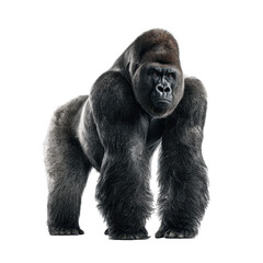 Fototapeta premium Gorilla stands proudly in a strong pose showcasing its powerful physique and expressive features in a neutral background setting