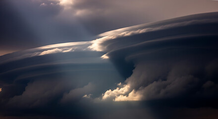 Ominous Storm Clouds With Dramatic Light Thunderstorm Weather Conditions Creating Intense Atmosphere of Impending Weather Event