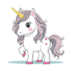 cute unicorn illustration, colouring book style, only outline, unicorn is white with cute pink cheeks