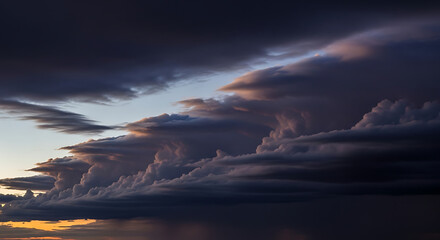 Dramatic Storm Clouds At Sunset With Crepuscular Rays Peeking Through Layers Of Gray And Purple Creating Moody And Eerie Atmospheric Scene