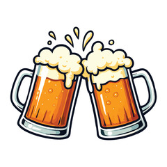 Two toasting beer mugs, Cheers.