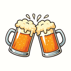 Two toasting beer mugs, Cheers.