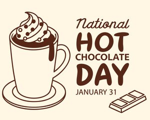 Celebrating National Hot Chocolate Day on January 31st with a Delicious Cup of Warm Cocoa celebratory image