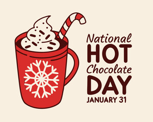 Celebrating National Hot Chocolate Day on January 31st with a Festive Mug and Candy Cane Decoration festive