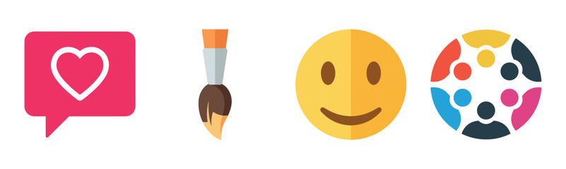 Fototapeta premium Colorful icons: heart chat, paintbrush, smiley face, social networking