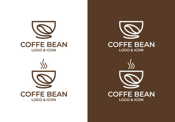 minimal coffee bean logo icon design vector with cup