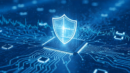 Cybersecurity shield on a microchip and circuit board