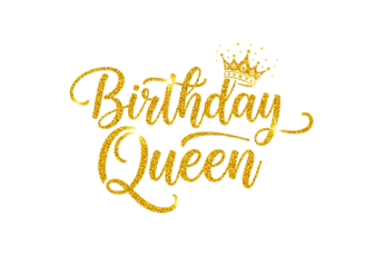 Golden birthday queen text with crown isolated on transparent background