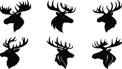 Minimalist Moose Head Logo – Modern Line Art Design with Bold Antlers, Elegant Wildlife Emblem, Scandinavian Style Animal Icon for Branding, Outdoors, Nature, and Adventure Graphics