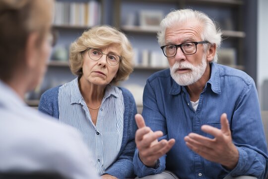 Concerned Senior Couple in a Tense Consultation with Doctor - Powered by Adobe