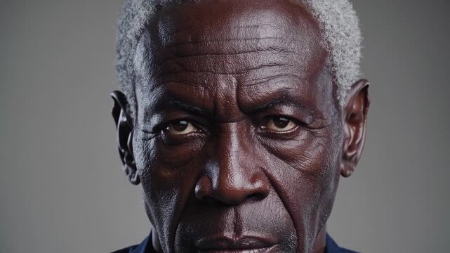 Confident elderly man presents powerful expressions. Close-up shots capture depth of character and emotion. Intimate atmosphere creates strong connection with audience.