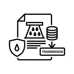 Data security and transmission process icon with shield and database