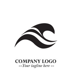 Elegant Black Wave Logo Symbol on a Clean White Background for Modern Minimalist Branding Design Art