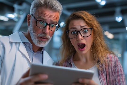 Shocked Doctor and Patient Reacting to Bad News on a Tablet - Powered by Adobe