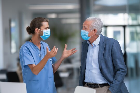 Doctor and Patient in Face Masks Having a Tense Discussion