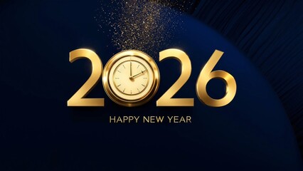 Happy new year 2026 countdown clock golden glitter festive celebration design