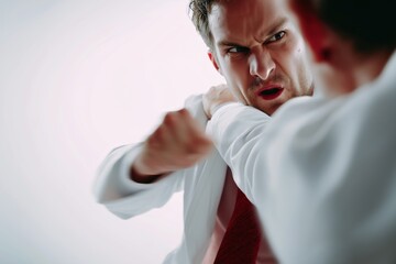 Two Angry Male Doctors Physically Fighting and Punching