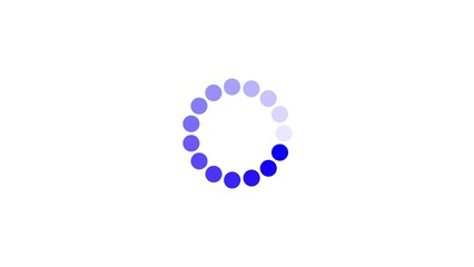 A circular loading spinner animation with gradient blue dots on a white background representing progress and waiting