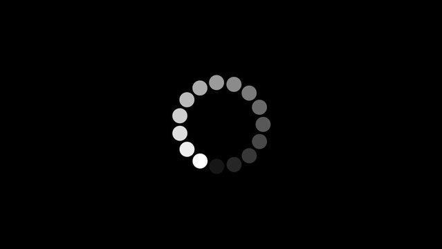Abstract circular loading spinner animation with glowing white dots on a dark black background