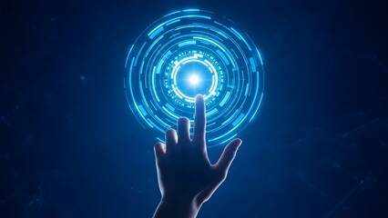 Fingerprint scan technology with a hand touching digital interface