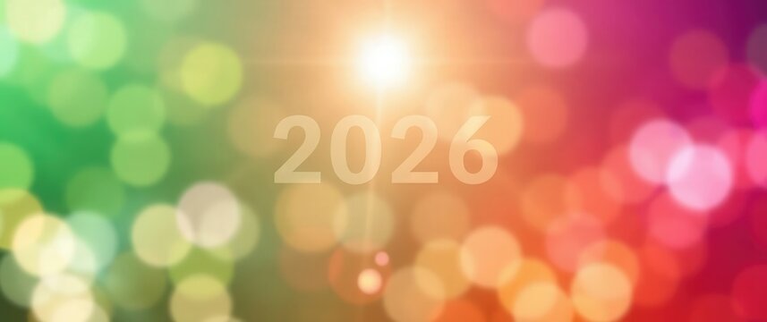 Colorful bokeh lights creating a vibrant background for the year 2026 - Powered by Adobe