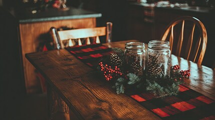 a festive winter centerpiece with pine cones, red berries