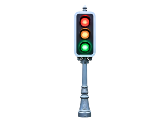 Traffic light with green light illuminated isolated on transparent background