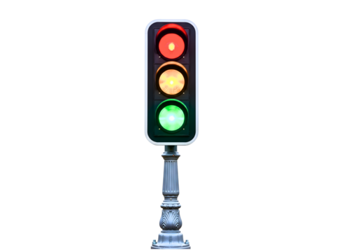 Traffic light showing red yellow and green lights isolated on transparent background - Powered by Adobe