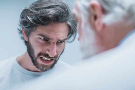Aggressive Young Male Patient Confronting an Elderly Doctor