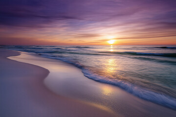 Beautiful seascape at sunset time. Long exposure shot.