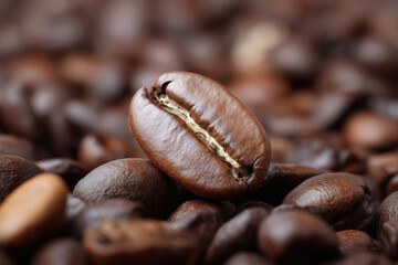 roasted coffee beans on a dark background. close-up.