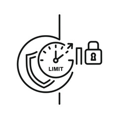 Security and time limit concept icon with shield, clock, and padlock representing restricted access and protection