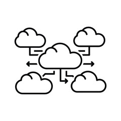 Cloud computing network diagram with interconnected clouds, isolated on