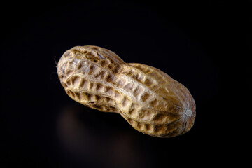 Peanut on a black background. Close-up of peanuts.