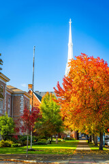 Fototapeta premium The Historic First United Methodist Church of Salem on a Sunny Fall Day