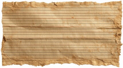 A piece of aged paper displays lined sections with rough edges perfect for jotting down notes or creating artistic designs. Its weathered appearance adds charm.