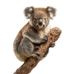 Naklejka premium Koala resting on tree branch during the day in an Australian forest setting