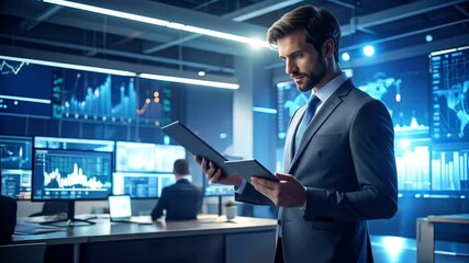 Financial Analyst Examining Data in Modern Office - Powered by Adobe