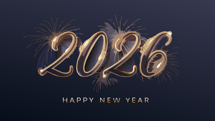 Golden new year 2026 celebration with fireworks and festive greetings