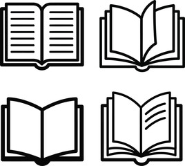 Set of open book icons in simple line art style representing reading education and knowledge perfect for educational or literary designs