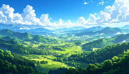 Obraz premium Lush Green Valley Landscape