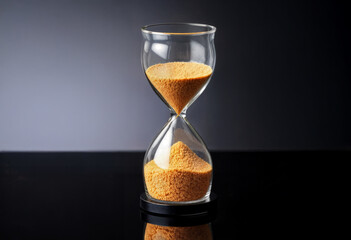 Elegant Hourglass with Golden Sand on Black Background