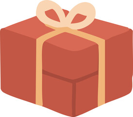 A simple red gift box wrapped with a pale yellow ribbon and topped with a soft, stylized bow.