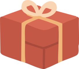 A simple red gift box wrapped with a pale yellow ribbon and topped with a soft, stylized bow.