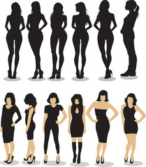 Diverse Female Silhouettes in Black Outfits