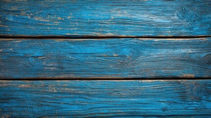 Fototapeta premium Close up view of weathered wooden planks painted in bright blue. The surface shows natural grain and texture highlighting imperfections and character. Ideal for backgrounds and designs.